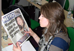 Jen reading about Meredith Kercher in today's paper